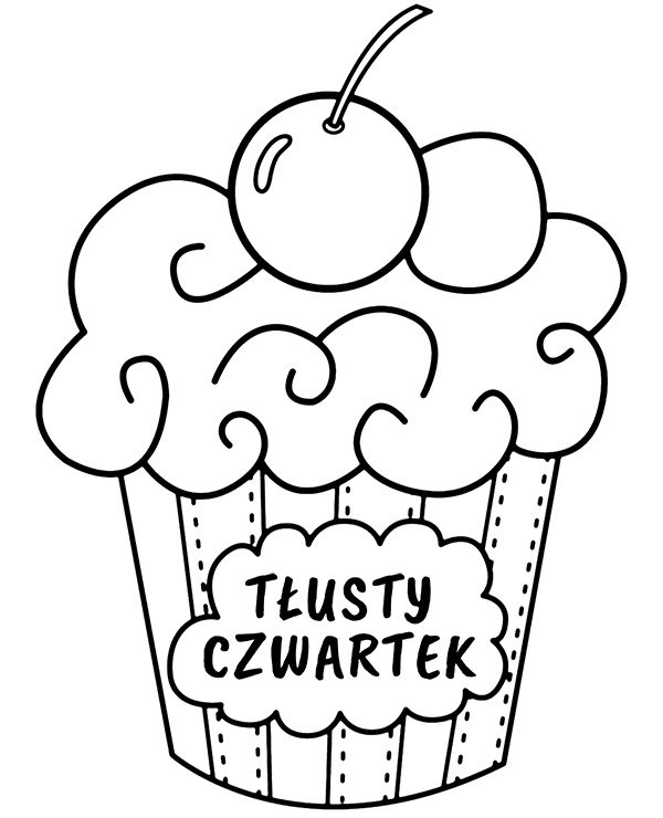 Online coloring book: Coloring page muffin with the words Fat Thursday